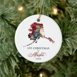 Ornamento De Cerâmica Watercolor Floral Personalizado Natal no Alasca