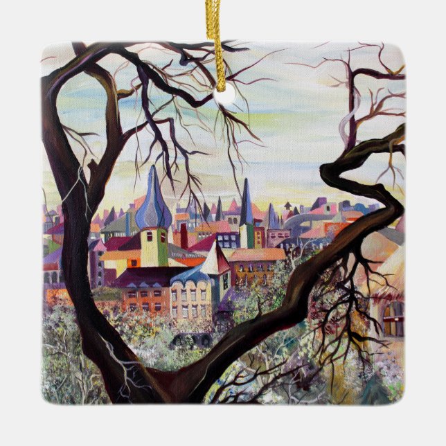 Ornamento De Cerâmica Watercolor French Ancial Settlement Luxembourg (Frente)