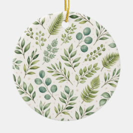 Ornamento De Cerâmica Watercolor Greenery Pattern | Botanical Leaves