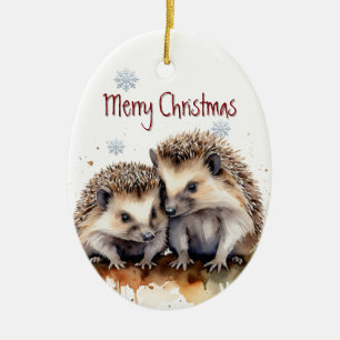 Ornamento De Cerâmica Watercolor Hedgehog Casal Wildlife Animal Custom