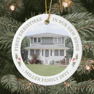 Ornamento De Cerâmica Watercolor Holly New Home First Xmas House Foto