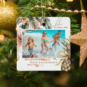 Ornamento De Cerâmica Watercolor Mele Kalikimaka Foto Havaiana