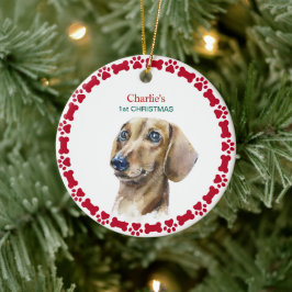 Ornamento De Cerâmica Watercolor Natal Dachshund Natal