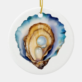 Ornamento De Cerâmica Watercolor Oyster Shell