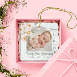 Ornamento De Cerâmica Watercolor Pink Florals Baby Birth Stats Foto<br><div class="desc">Novo Enfeites de natal de fotografia de natalidade. O design apresenta duas fotos, uma na frente e outra atrás. Mostre a foto do seu novo bebê. A data de nascimento é mostrada ao longo do lado e o nome do bebê e os números de nascimento ao longo do fundo. Lindos...</div>