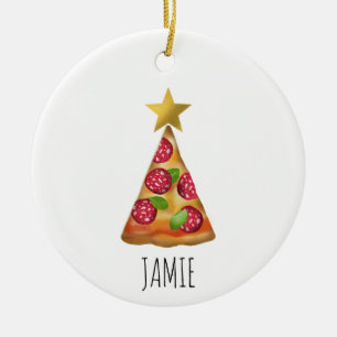 Ornamento De Cerâmica Watercolor Pizza Árvore de Natal Engraçado Nome Pe