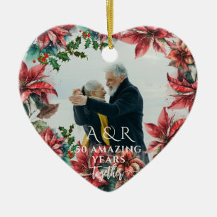 Ornamento De Cerâmica Watercolor Poinsettia Casamento Aniversário 2 Foto