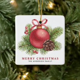 Ornamento De Cerâmica Watercolor Red Ball Bauble Feliz Natal