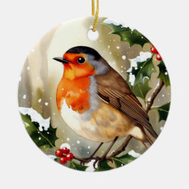 Ornamento De Cerâmica Watercolor Robin Christmas