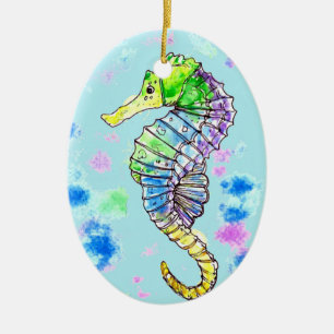 Ornamento De Cerâmica Watercolor Seacavalo