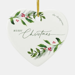 Ornamento De Cerâmica Watercolor Winter Greenery Modern Christmas
