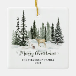 Ornamento De Cerâmica Watercolor Woodland Felry Foto de Natal