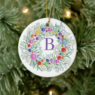 Ornamento De Cerâmica Watercolor Wreath Christmas Cerâmica Ornament