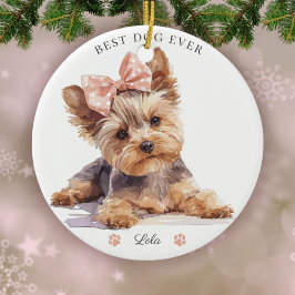 Ornamento De Cerâmica Watercolor Yorkshire Terrier Puppy Personalizado