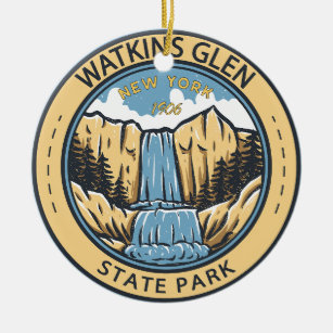 Ornamento De Cerâmica Watkins Glen State Park New York Crachá Vintage