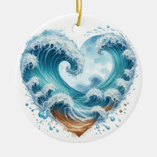 ORNAMENTO DE CERÂMICA WAVES EM FORMA DE CORAÇÃO DE ÁGUA NA PRAIA