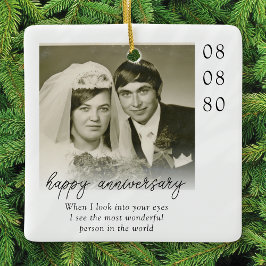 Ornamento De Cerâmica Wedding Anniversary Photo Heartfelt Message