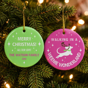 Ornamento De Cerâmica Weenie Wonderland Dachshund Natal Brilhante