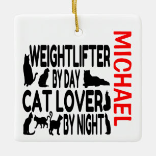 Ornamento De Cerâmica Weightlifter Loves Cats CUSTOM
