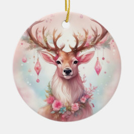 Ornamento De Cerâmica Weihnachten in pink: Rentier mit rosa Weihnachtssc