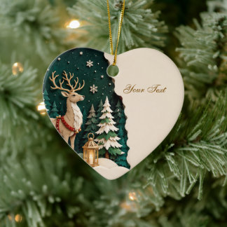 Ornamento De Cerâmica Weihnachtlicher Rentier Wald Rahmen