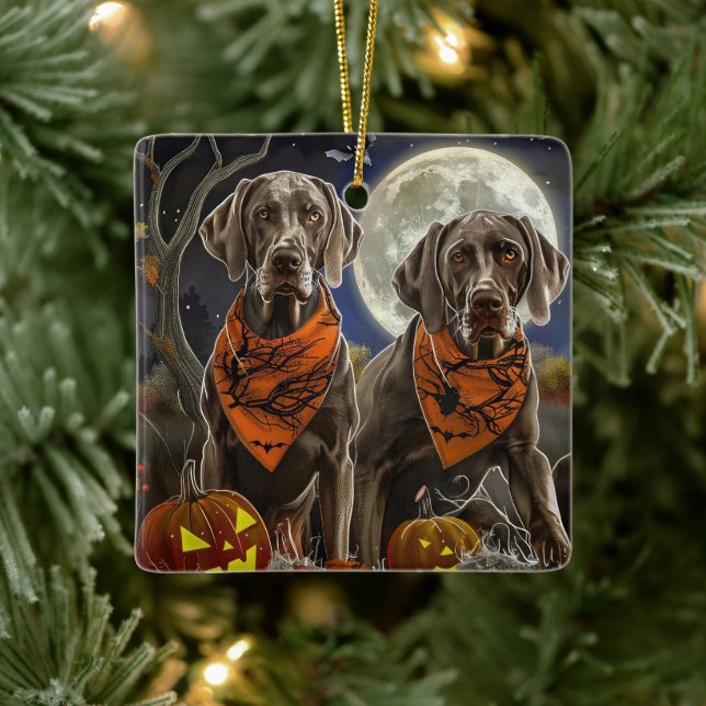 Ornamento De Cerâmica Weimaraner Halloween Spooky (Árvore)