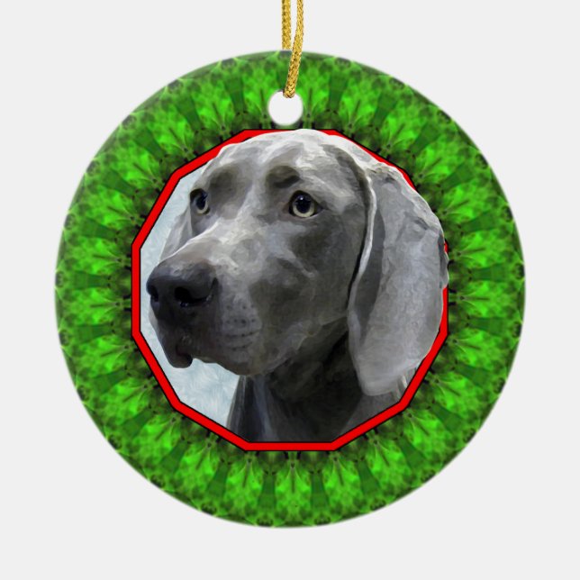 Ornamento De Cerâmica Weimaraner Howliday feliz (Frente)