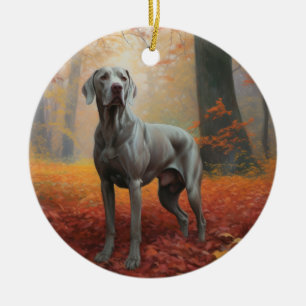 Ornamento De Cerâmica Weimaraner no Outono Folhas Caídas Inspiram