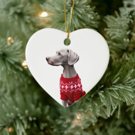 Ornamento De Cerâmica Weimaraner no Suéter de Natal