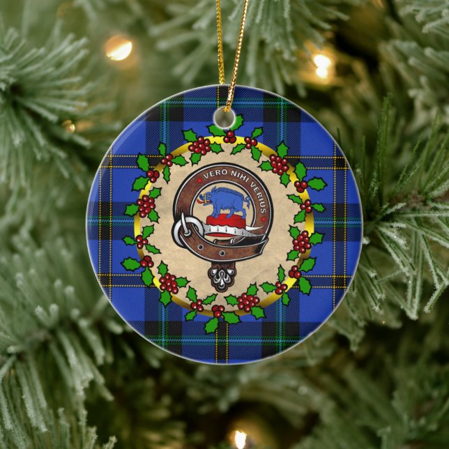Ornamento De Cerâmica Weir Clan Crachá e Tartan Natal Personalizado (Árvore)