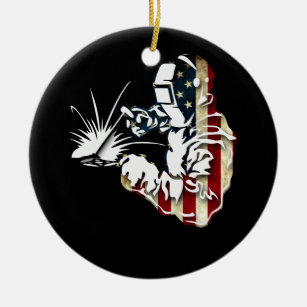 Ornamento De Cerâmica Welder American Flag USA Patriotic Welder Gift