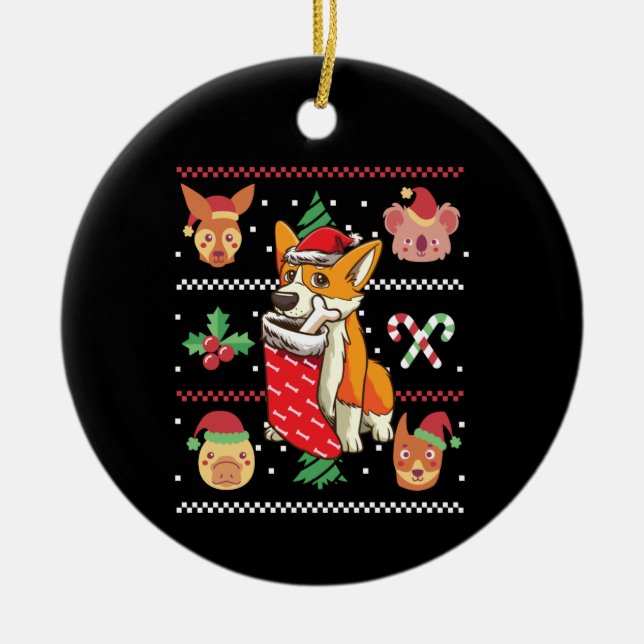 Ornamento De Cerâmica Welsh Corgi Dog Ugly Christmas (Frente)