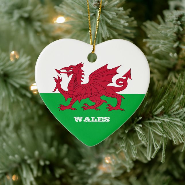 Ornamento De Cerâmica Welsh Heart, Welsh Flag Christmas, Wales (Árvore)