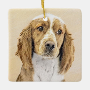 Ornamento De Cerâmica Welsh Springer Spaniel Painting - Arte Original De