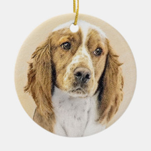 Ornamento De Cerâmica Welsh Springer Spaniel Painting - Arte Original De