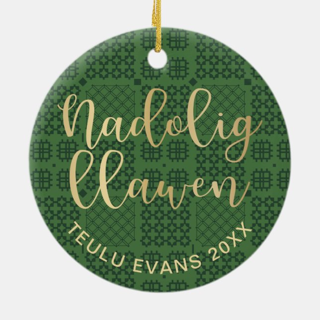 Ornamento De Cerâmica Welsh Tapeçaria Pestana, Carthen Nadolig (Traseira)