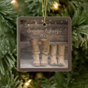 Ornamento De Cerâmica West Cowboy Boots Russo Barn Monograma