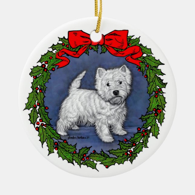 Ornamento De Cerâmica West Highland Terrier Art de Glenda S. Harlan (Frente)