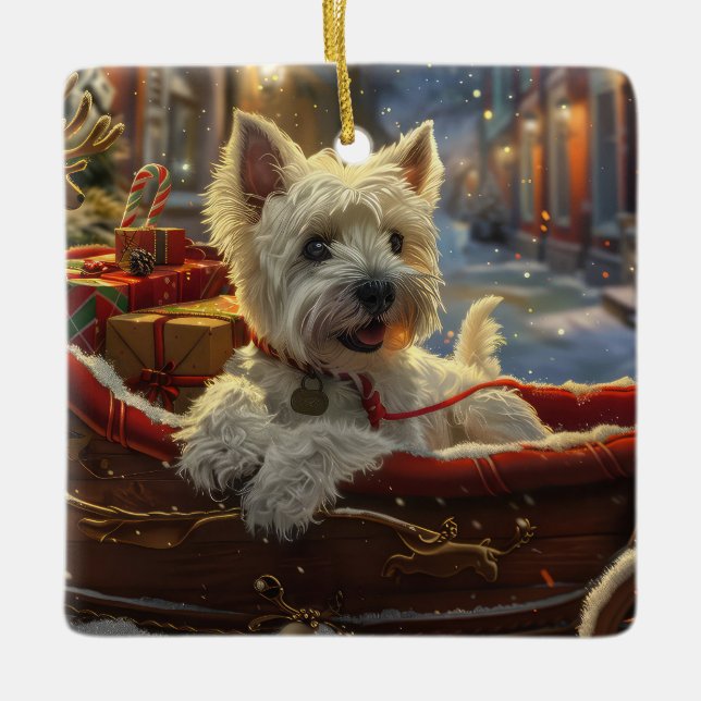 Ornamento De Cerâmica West Highland White Terrier Cão Natal Festivo (Frente)