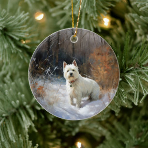 Ornamento De Cerâmica West Highland White Terrier Deixe-o nevar no Natal