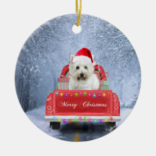 Ornamento De Cerâmica West Highland White Terrier Dog in Snow truck