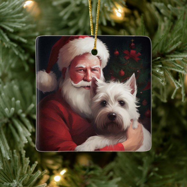 Ornamento De Cerâmica West Highland White Terrier Santa Claus Natal (Árvore)