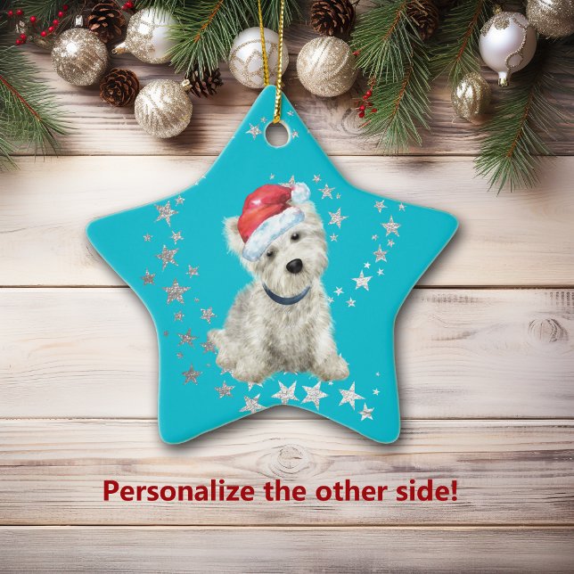 Ornamento De Cerâmica West Highland White Terrier Silver Stars Natal (Criador carregado)
