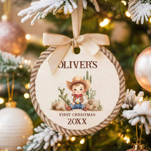 Ornamento De Cerâmica Western Baby Boy Primeiro Natal