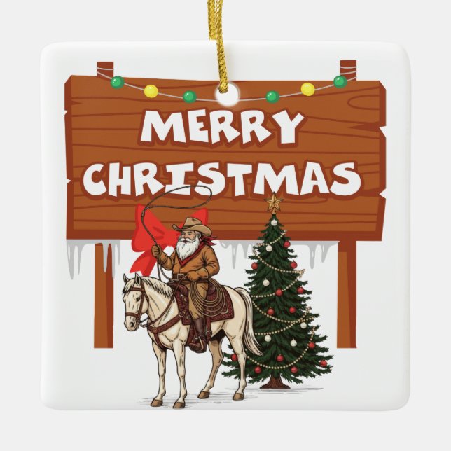 Ornamento De Cerâmica Western Christmas holiday Ornament (Frente)