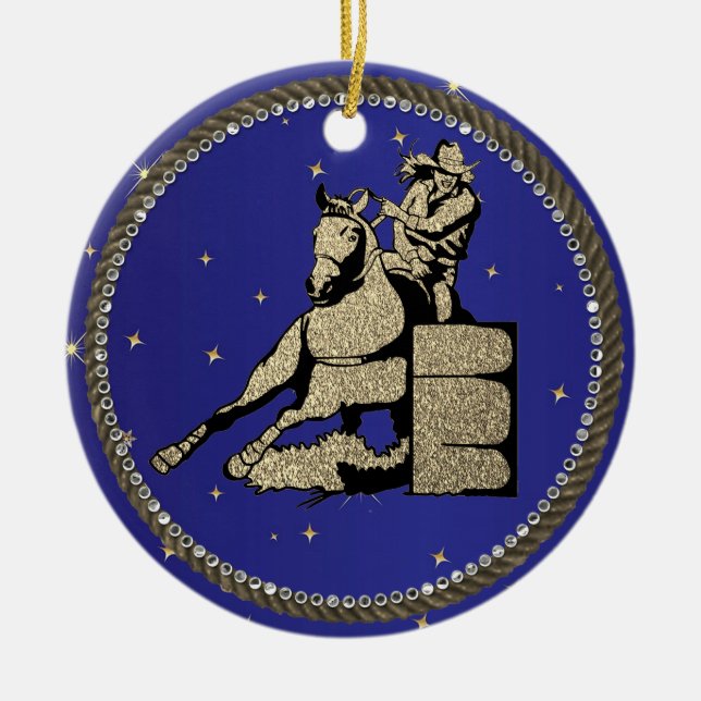 Ornamento De Cerâmica Western Rodeo Cowgirl Barrel Racing (Frente)