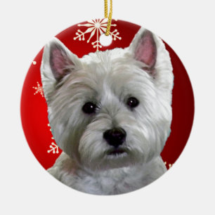 ORNAMENTO DE CERÂMICA WESTIE COM FLOCOS DE NEVE