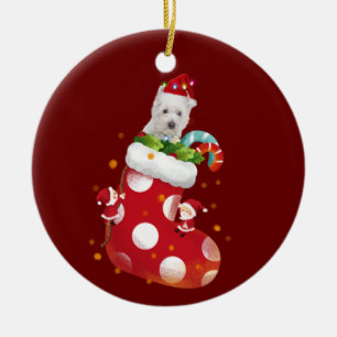 Ornamento De Cerâmica Westie com o Natal da meia