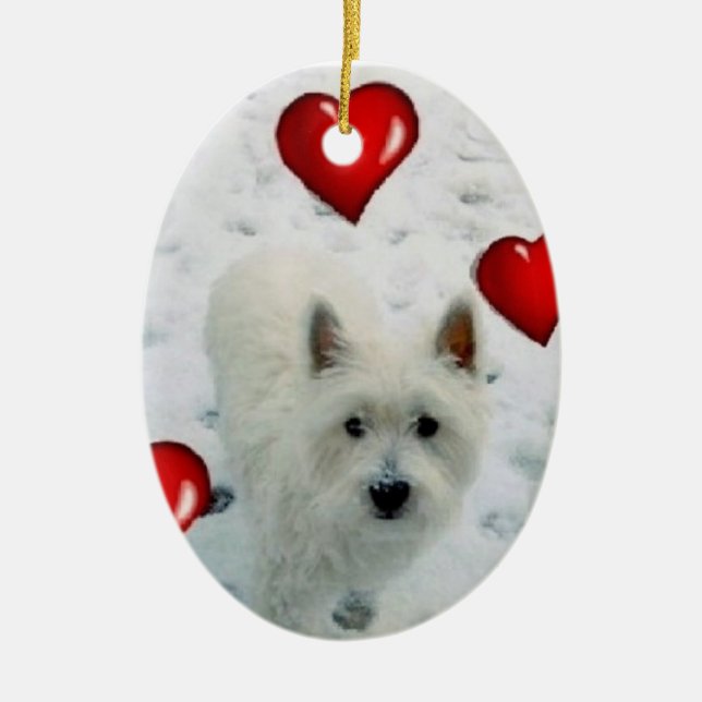 Ornamento De Cerâmica Westie personalizou o Natal de suspensão da (Frente)