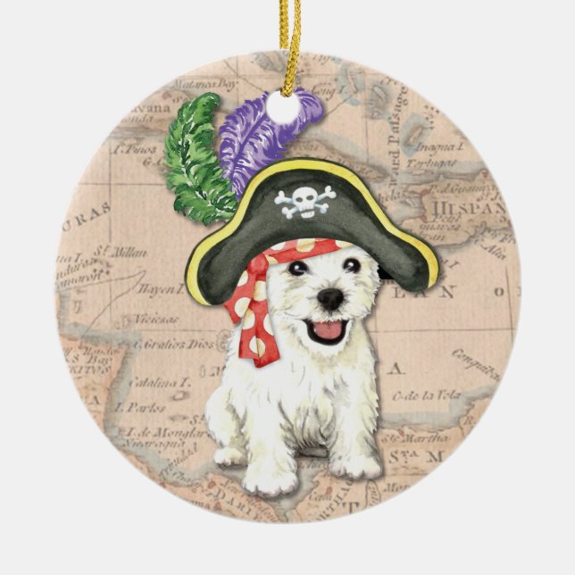 Ornamento De Cerâmica Westie Pirate (Frente)